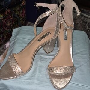 International Concepts INC Women's Glitter Block Heel Sandals in  Gold